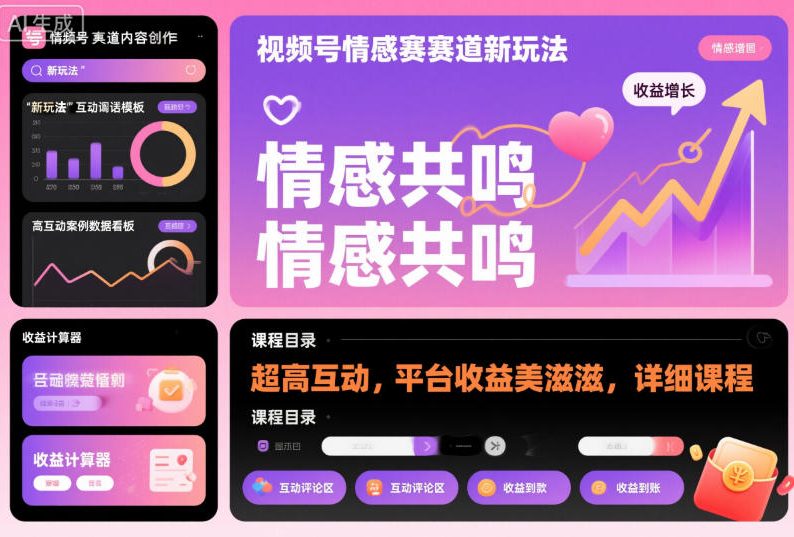 视频号情感赛道新玩法，超高互动，平台收益美滋滋，详细课程-度娘社团