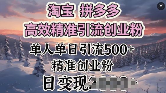 淘宝拼多多高效精准引流创业粉，单人单日引流500+创业粉，日变现多张-度娘社团