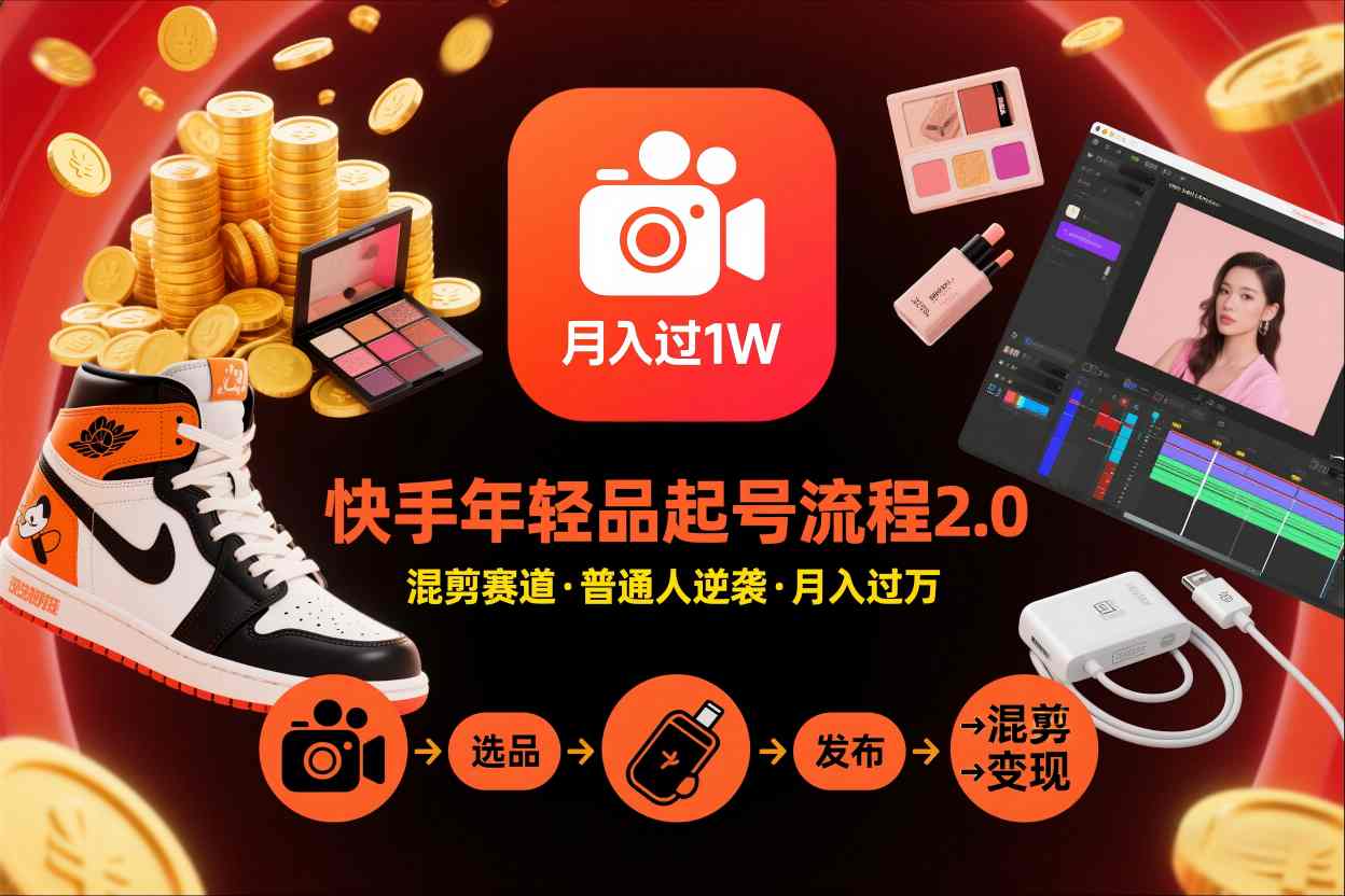 快手短视频带货年轻品起号流程2.0，快手年轻品混剪赛道，普通人也能月入过1W-度娘社团