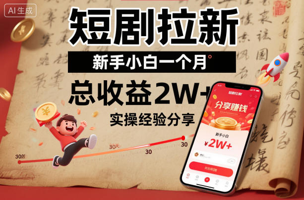 短剧拉新新手小白一个月总收益2W+实操经验分享-度娘社团