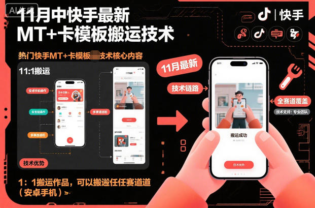 11月中快手最新MT+卡模板搬运技术，1：1搬运作品，可以搬运任何赛道（安卓手机）-度娘社团