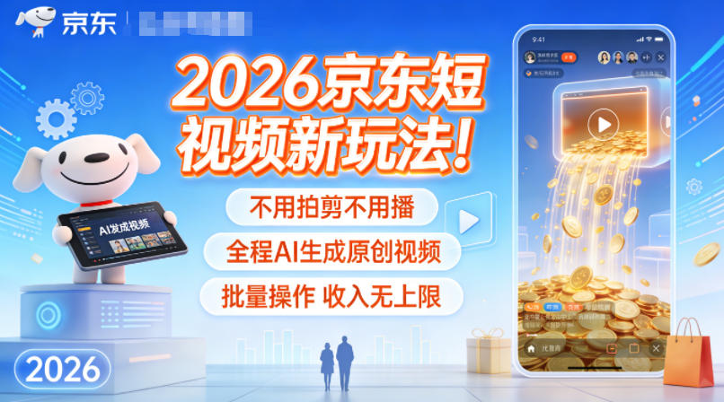2026京东短视频新玩法！不用拍剪不用播，全程AI生成原创视频，批量操作收入无上限-度娘社团