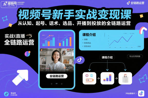 视频号新手实战变现课，从认知、起号、话术、选品、开播到投放的全链路运营-度娘社团