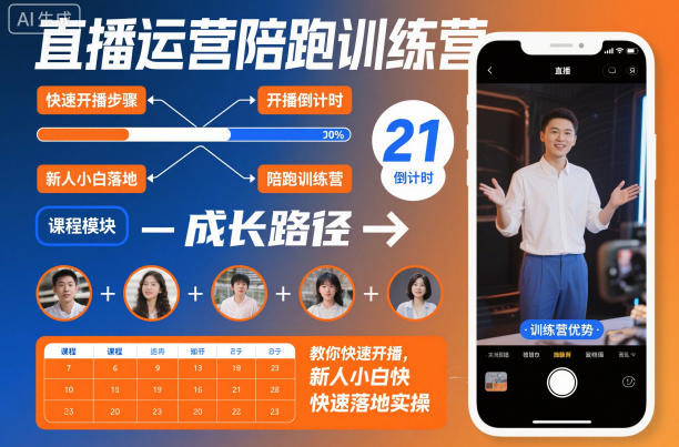 直播运营陪跑训练营，教你快速开播，新人小白快速落地实操-度娘社团