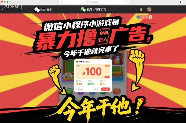 微信小程序小游戏暴力撸广告，单机日入100，今年干他就完事了-度娘社团
