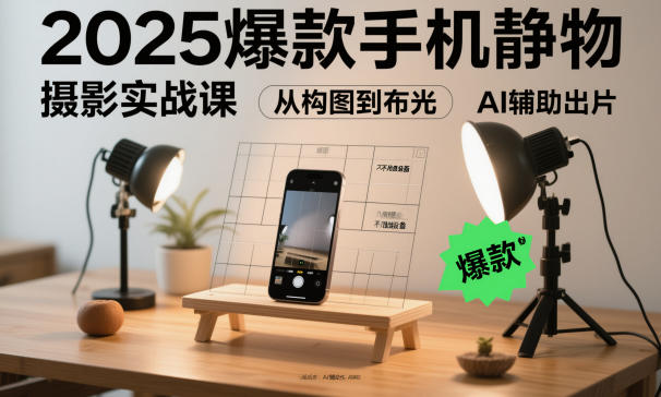 2025爆款手机静物摄影实战课，从构图到布光，不用贵设备，AI辅助出片-度娘社团