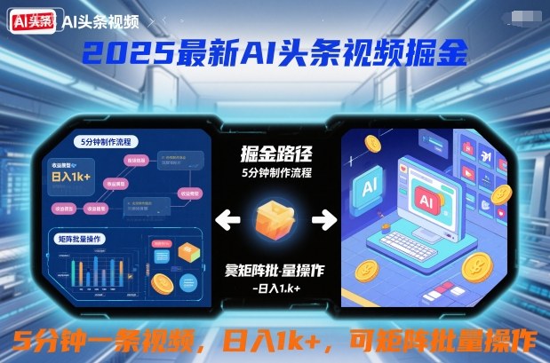 2025最新AI头条视频掘金，5分钟一条视频，日入1k＋，可矩阵批量操作-度娘社团