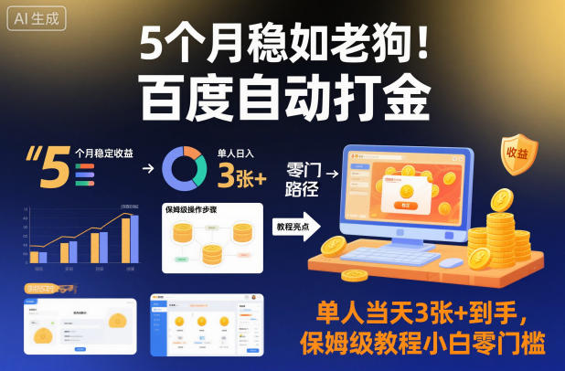 5个月稳如老狗！百度自动打金，单人当天3张+到手，保姆级教程小白零门槛【揭秘】-度娘社团