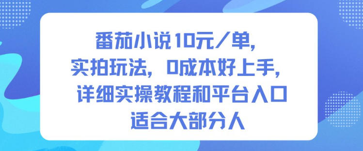 番茄小说10米每单，实拍玩法，0成本好上手，详细实操教程和平台入口适合大部分人-度娘社团