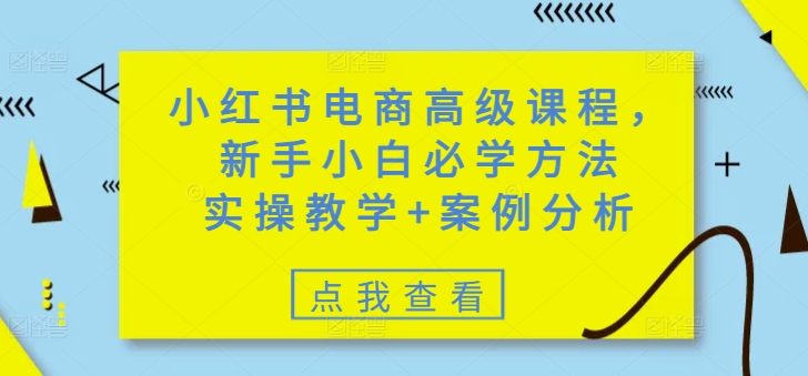 小红书电商高级课程，新手小白必学方法，实操教学+案例分析-度娘社团