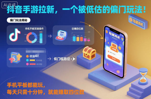 抖音手游拉新，一个被低估的偏门玩法！手机平板都能玩，每天只需十分钟，就能賺取四位数【揭秘】-度娘社团