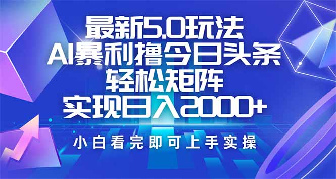 （14336期）今日头条最新5.0玩法，思路简单，复制粘贴，轻松实现矩阵日入2000+-度娘社团
